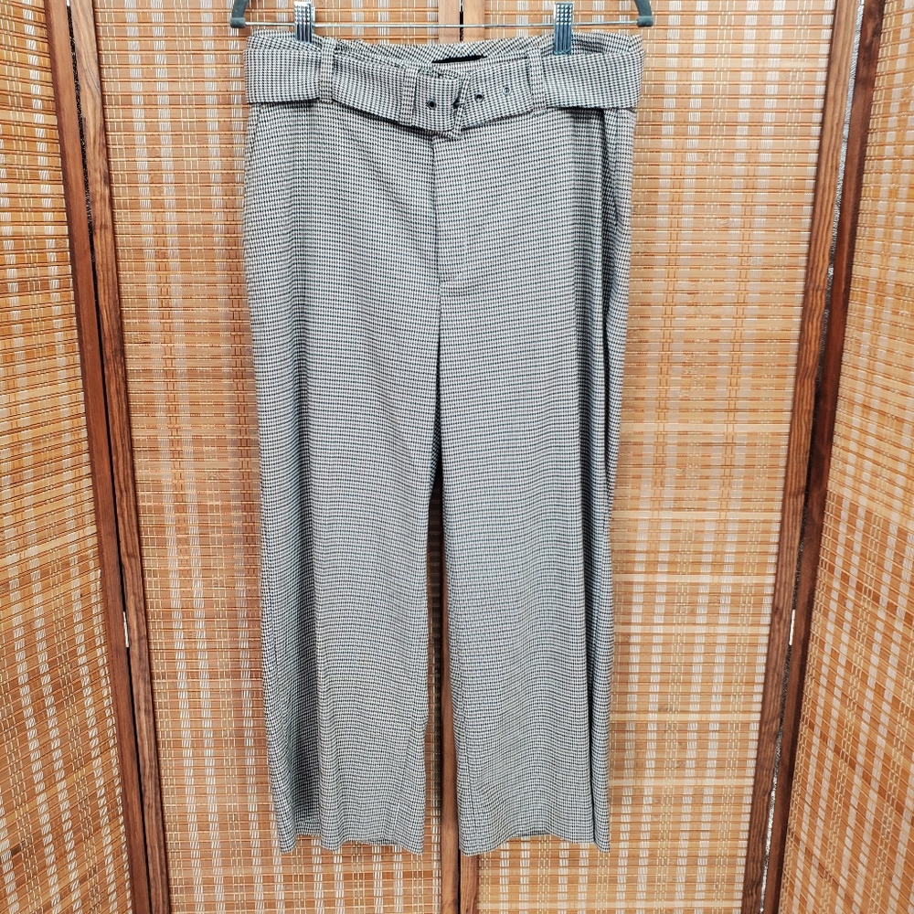 ♡ Banana Republic Houndstooth Belted Womens Trousers Size 8 Black Brown Cream